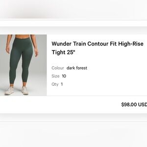 Wunder Train Contour Fit High-Rise Tight 25" - Color dark forest - Size 10